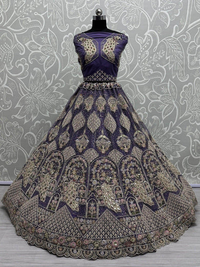 Mesmerizing Purple Net Sequins Bridesmaids Lehenga Choli With Dupatta - Ethnic Plus In